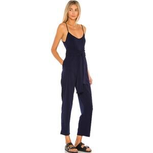 LOVERS + FRIENDS revolve Gia navy blue adjustable tie waist jumpsuit